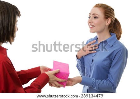 woman given a gift to her work friend