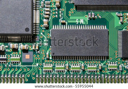 close up detail image of a printed circuit board from above