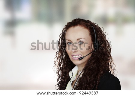 woman looking like she works in a call center
