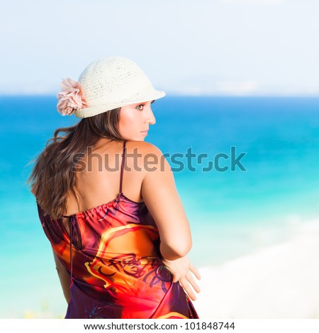 Fashion style photo of beautiful woman outdoor