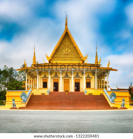 The throne hall inside the Royal Palace complex in Phnom Penh, Cambodia. Famous landmark and tourist attraction