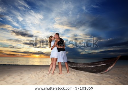couple kissing sunset. stock photo : Couple kissing