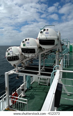 Inflatable life rafts on car ferry