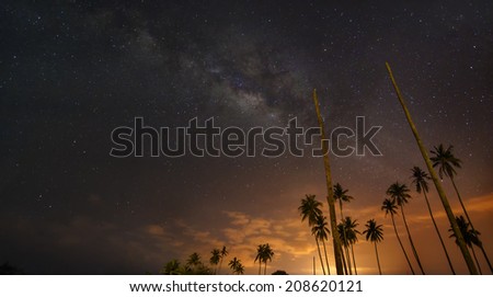 Scenery of milkyway at the middle of the night. ( Visible noise due to high ISO, soft focus, shallow DOF, slight motion blur)