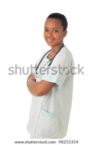 African American doctor nurse black book and stethoscope isolated metisse