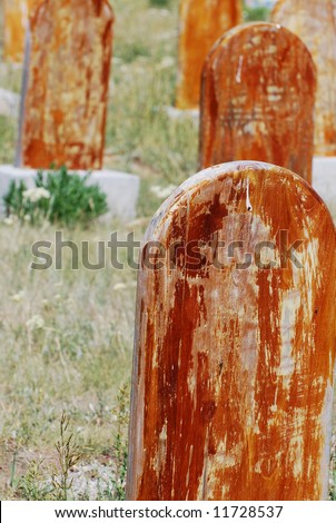 stock photo : Old headstones in the Scofield, Utah cemetery of miners that 