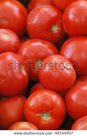Red ripe tomatoes up close.