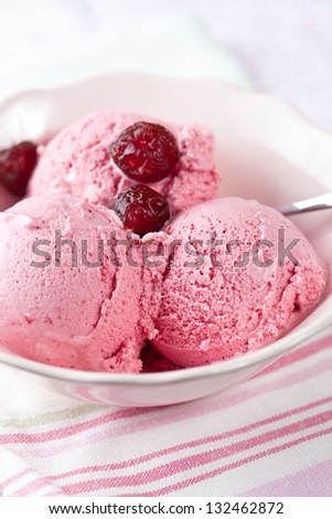 Frozen yogurt dessert with cherries