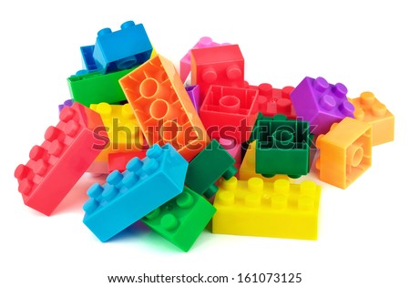 Toy Colorful Plastic Blocks Isolated On White Background