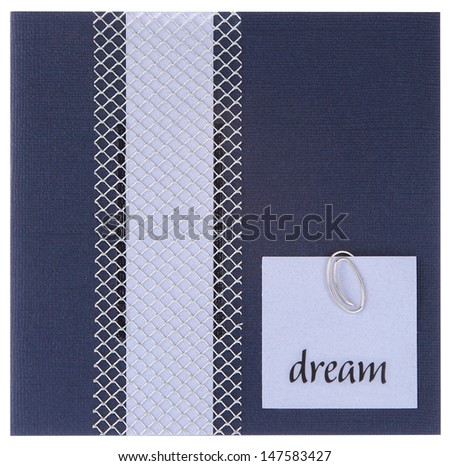 Isolated handmade card in blue, silver and mauve