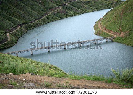 Constructed bridge across part of the Katse Dam in Lesotho, Southern Africa