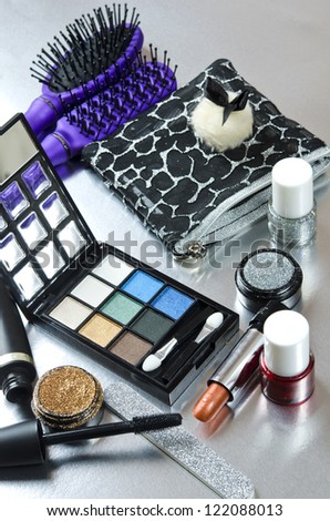 Makeup kit large group of objects