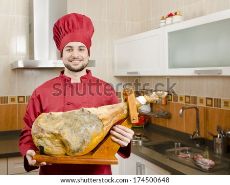 Chef with pig leg, spanish \