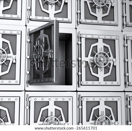 Wall of steel safes. 3d render