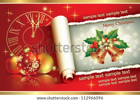 christmas postcard with balls and holiday ring christmas postcard with balls and holiday ring
