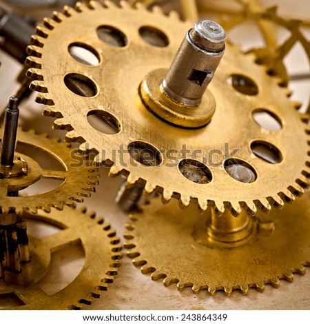 old mechanical clock gear, old technology background