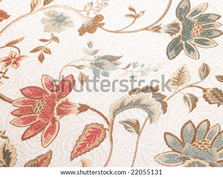 Red and green flowers in white background cloth