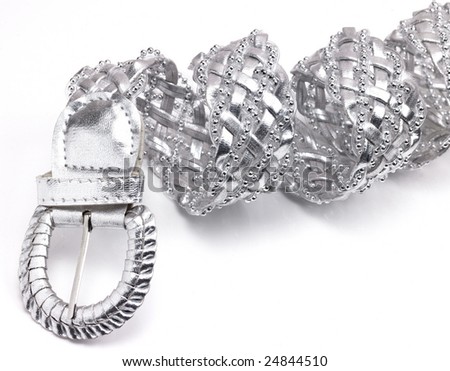 Single twisted silver belt in white background