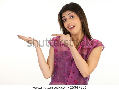 stock photo sexy young girl pointing action