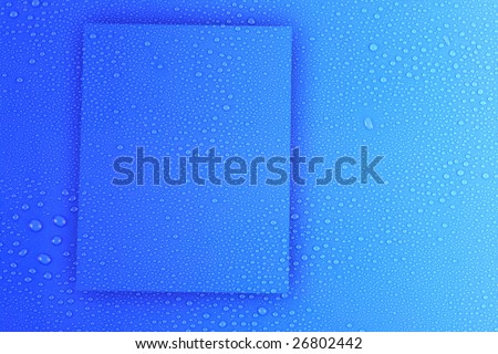 Water drops on light blue box designed  background