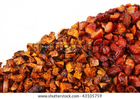 Two types of beetle nuts on white background