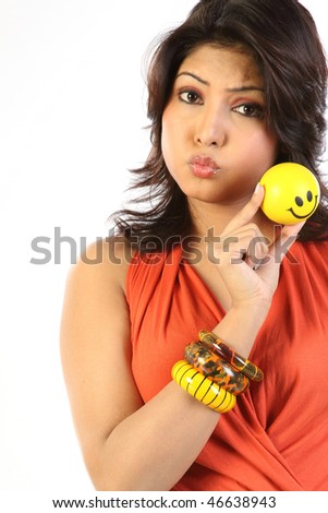 stock photo Young chubby woman with smile ball