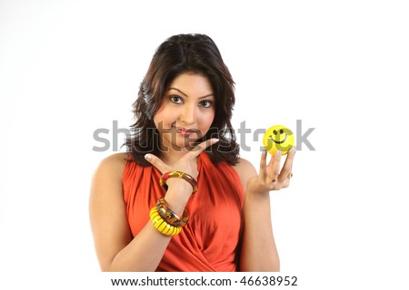 stock photo beautiful chubby woman with small yellow ball