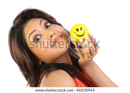 stock photo chubby woman with small yellow ball