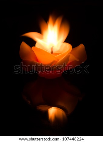 flower candle on fire against dark background
