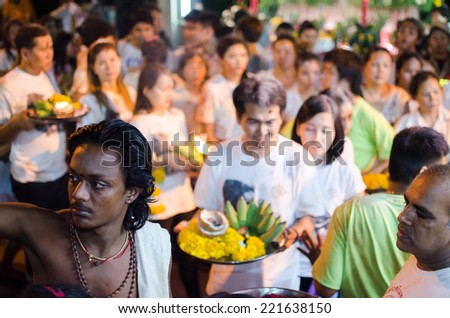 BANGKOK, THAILAND - OCTOBER 5 unidentified brahmin in Navaratri Festival, a parade of hinduism god once a year, October 5, 2014 at Silom Road, Bangkok, Thailand