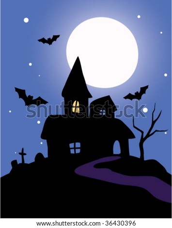 Haunted House On A Blue Background Stock Vector Illustration 36430396