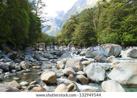 Water Stream and Rock route to Milford Sound in New Zealand