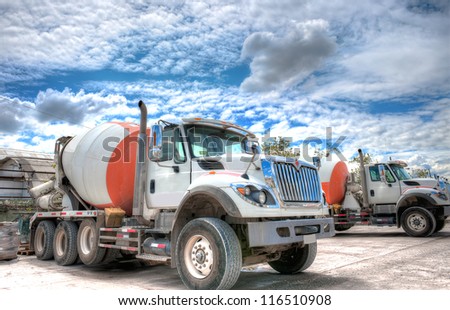 Great HDR shot of a mixer truck parked in a concrete company