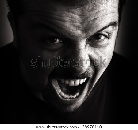 Angry person portrait. Black and white shot.