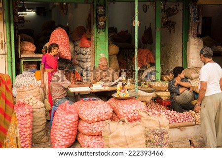 UDAIPUR, RAJASTAN - INDIA: MAY 28 2013 - Unidentified common indian people buying and selling at the street market on May 28, 2013 in Udaipur, India.