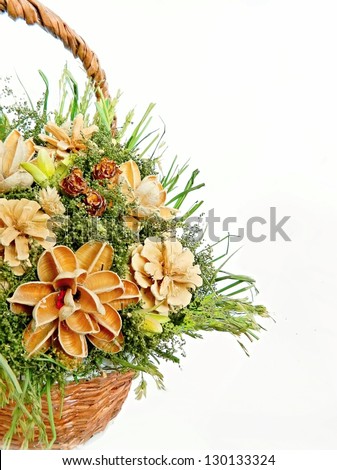 Decorative bouquet of dried flowers on white background