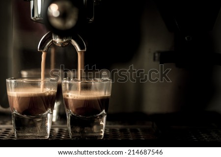 Coffee. Coffee espresso.Espresso machine brewing a coffee