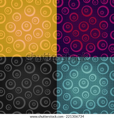 Geometric pattern with circles and flowers in four colors/Circle mix