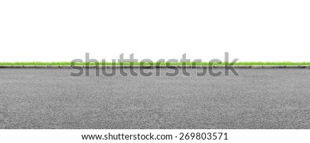 Wide road side and grass on white background