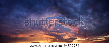 Dramatic panorama evening sky after sunset