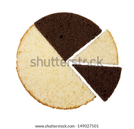 Chocolate and white sponge cakes slices on white  isolated background