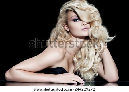 Fashion model with long blond hair.