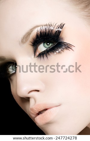 Model with exaggerated eye lashes.