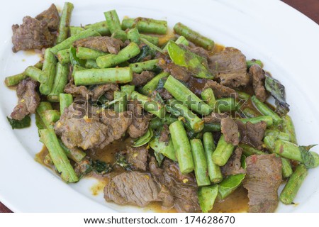 Stir-fried beef with red curry paste in Thailand