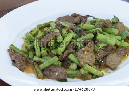 Stir-fried beef with red curry paste in Thailand