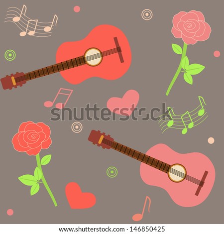 seamless musical pattern with guitars and roses