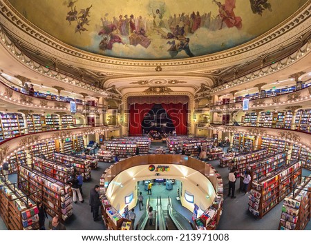 BUENOS AIRES - AUGUST 28: El Ateneo, the famous book store, Buenos Aires, Argentina, August 28. El Ateneo is located in the building of old theater.