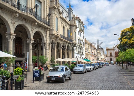 SALTA, ARGENTINA - JANUARY 18, 2015: The central area of the colonial city of Salta, Argentina