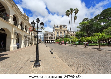 SALTA, ARGENTINA - JANUARY 18, 2015: The central area of the colonial city of Salta, Argentina