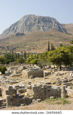 ancient ruins of the old greek city of corinth in the peloponese